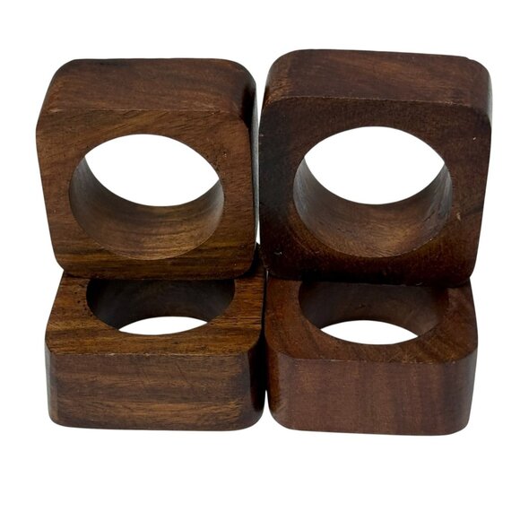 Wooden Napkin Rings Set of 4 MCM Modern Style Brown Wood - Picture 3 of 7